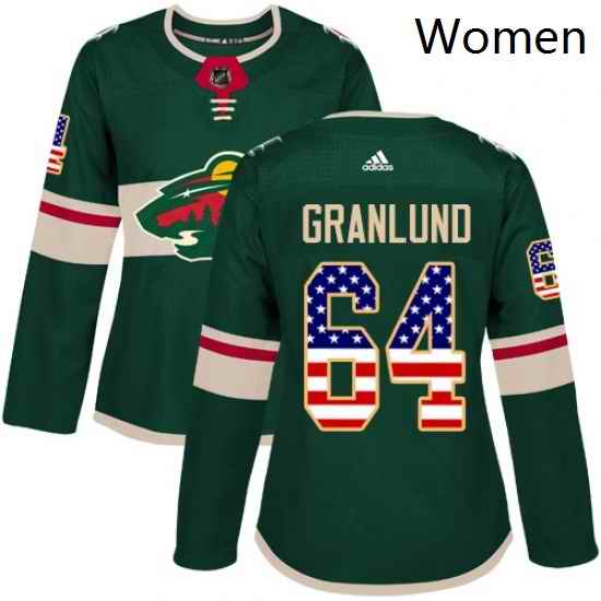 Womens Adidas Minnesota Wild 64 Mikael Granlund Authentic Green USA Flag Fashion NHL Jersey